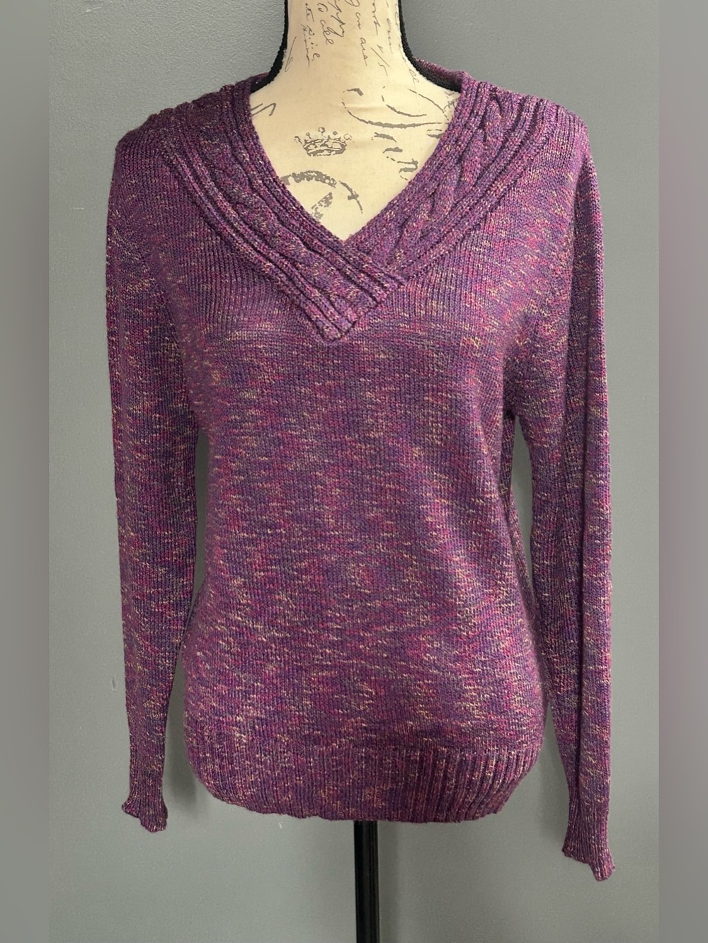 Indigo Purple Speckle Multicolor Marled V-Neck Sweater
